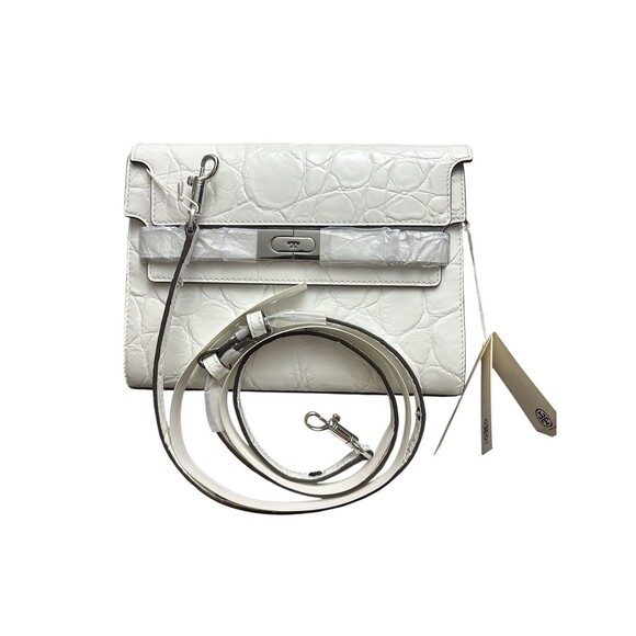 Tory Burch Lee Radziwill Croc-embossed Leather Shoulder Bag Blanc White New $949 - Picture 4 of 11